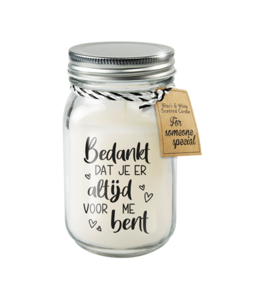 Geurkaars in Mason Jar - Zwart/wit